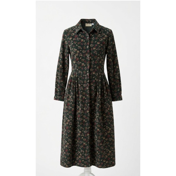 Susan Bristol Dresses & Skirts - Vintage Susan Bristol Floral Pinwale Corduroy Maxi Dress Green Drop Waist 12